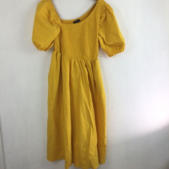 Eloquii Womens Smocked Bodice Asymmetrical Neck Preppy Boho Midi Dress Yellow 22 - Picture 5 of 11